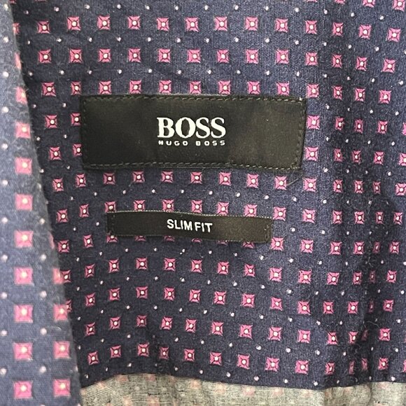 Hugo Boss Mens Slim Fit Purple Patterned Cotton Button-Up Shirt Size 41/16 - Picture 4 of 14